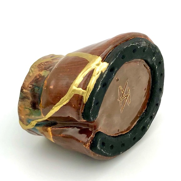 Kintsugi Pottery Horse Hoof Cup Vase Cache Horseshoe Gold Crack Growth Gift - Picture 5 of 17